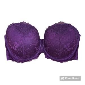 Victoria's Secret Dream Angels Multiway Strapless Bra 34DD Purple Lace Lingerie